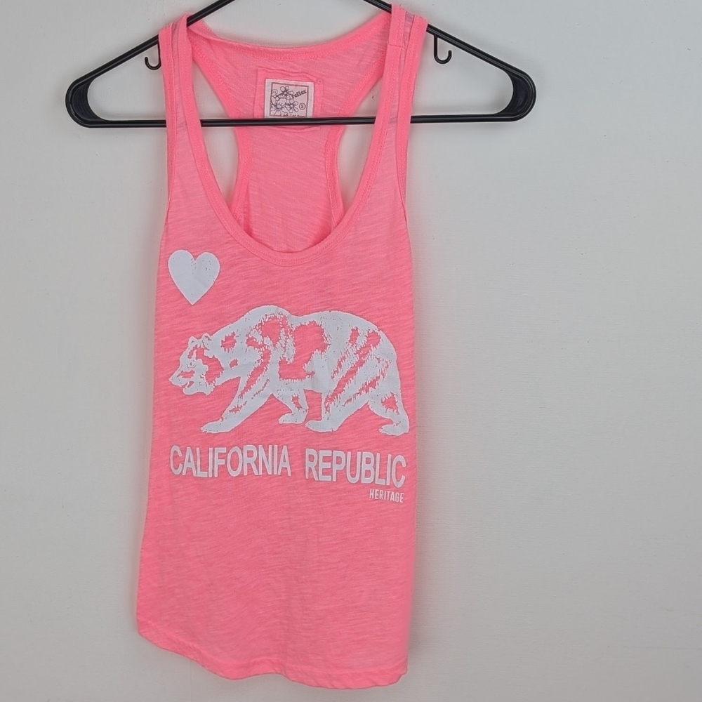 Hot Pink and White Racer Back Tank with California Bear Graphic Size Small